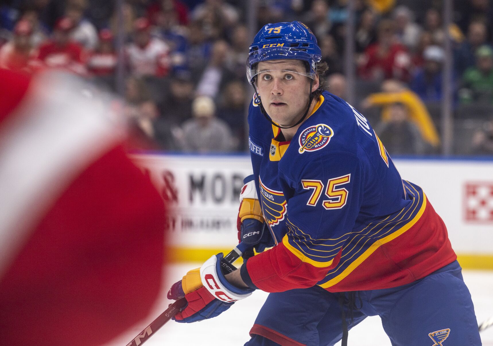 The ӣƵ Blues face the Detroit Red Wings